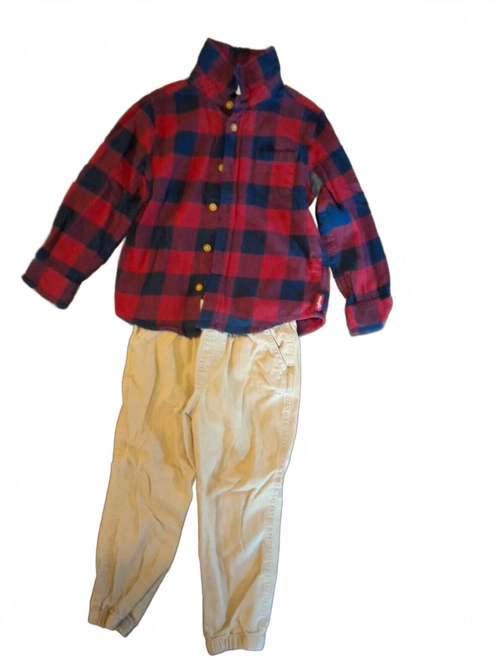Wrangler Boys 2 Piece Outfit Plaid Button Down Shirt Khaki Jogger Pant Size 4T